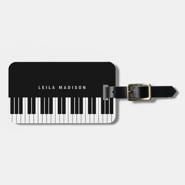 Modern Black and White Piano Tangentbord Travel Bagagebricka (Horisontell Framsida)