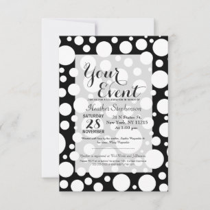Modern Black and White Polka Dot Mönster Inbjudningar