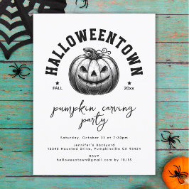 Modern Black and White Pumpkin Carving Halloween Vykort