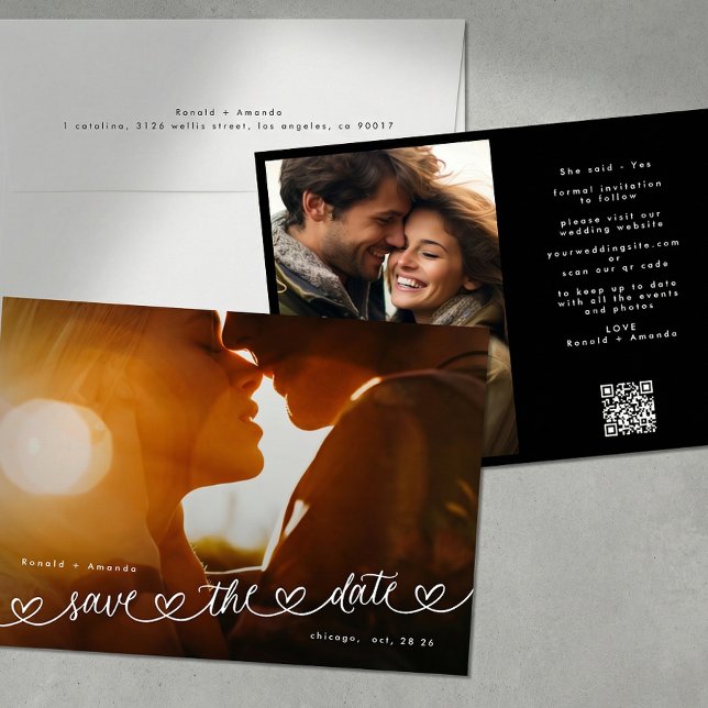 Modern Black and White QR Code Photo Save The Date Spara Datumet (Skapare uppladdad)
