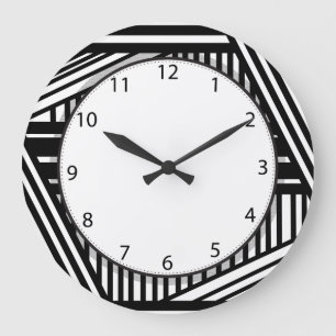 Modern Black and White Rand Crosshatch Stor Klocka