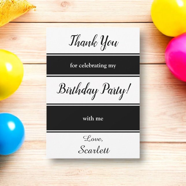 Modern Black and White Rand Elegant Birday Tack Kort (Skapare uppladdad)