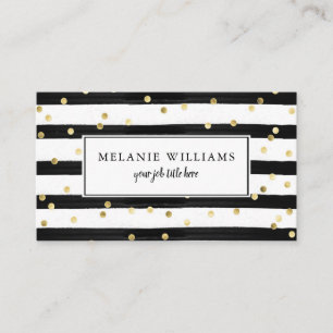 Modern Black and White Rand Guld Polka dots Visitkort