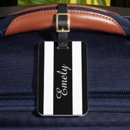 Modern Black and White Rand Mönster Namn Bagagebricka