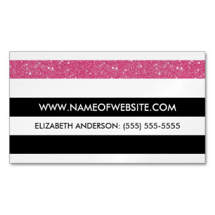 Modern Black and White Rand Rosa FAUX Glitz Magnetiska Visitkort