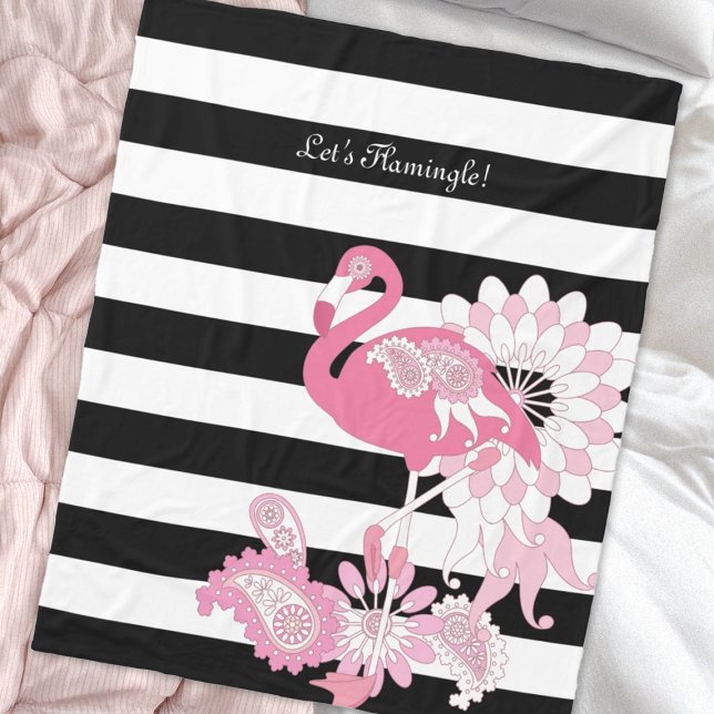 Modern Black and White Rand Rosa Flamingo Fleecefilt (Skapare uppladdad)