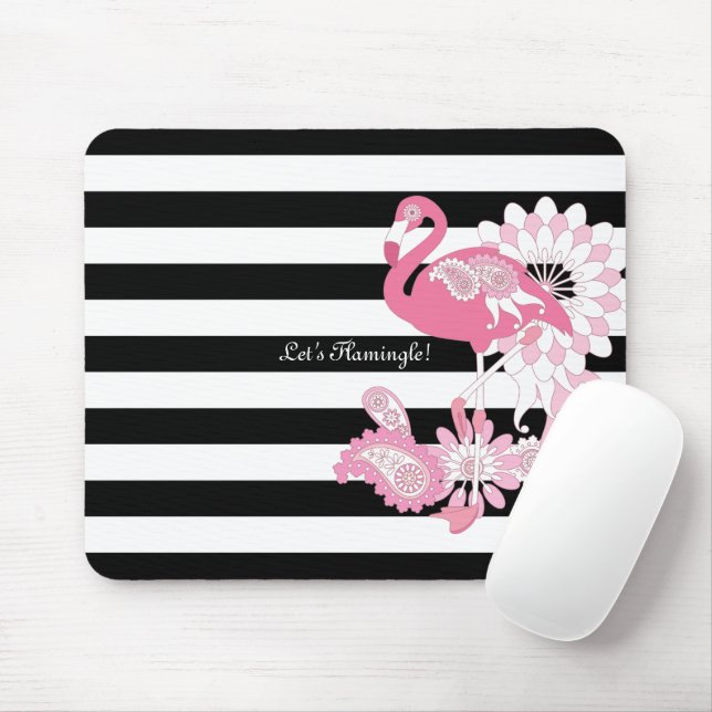 Modern Black and White Rand Rosa Flamingo Musmatta (Med mus)