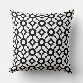 Modern Black and White Repeating Floral/Circle Pat Kudde