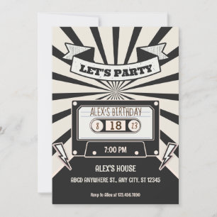 Modern Black and White Retro-musik party Inbjudningar