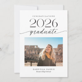 Modern Black and White Script 1 Photo Graduation Meddelande