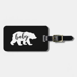 Modern Black and White Script Baby Bear Silhouette Bagagebricka