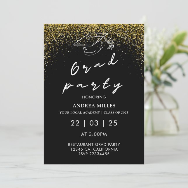 Modern Black and White Script Grad Party Inbjudningar (Stående Fram)