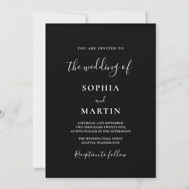 Modern Black and White Script Photo Wedding  Inbjudningar (Framsida)