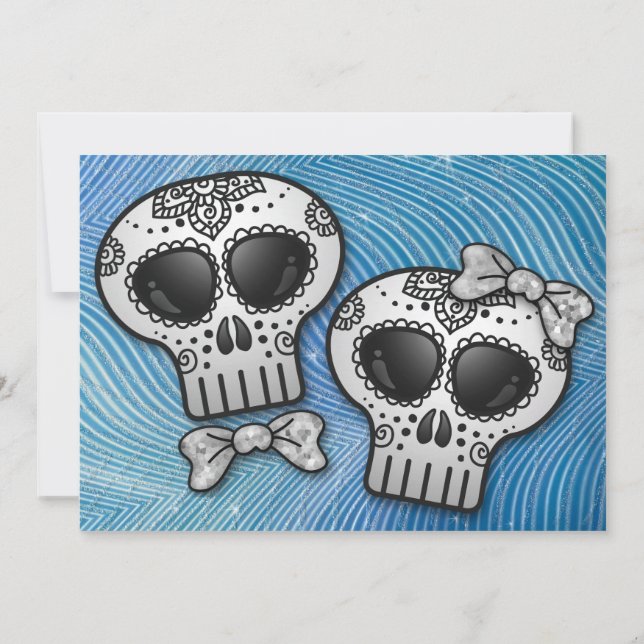 Modern Black and White Sugar Skull Elegant bröllop Inbjudningar (Baksida)