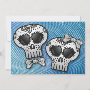 Modern Black and White Sugar Skull Elegant bröllop Inbjudningar