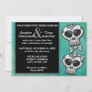 Modern Black and White Sugar Skull Elegant bröllop Inbjudningar