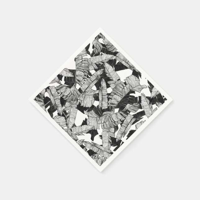 Modern Black and White Tropical Banana Löv Pappersservett (Hörn)