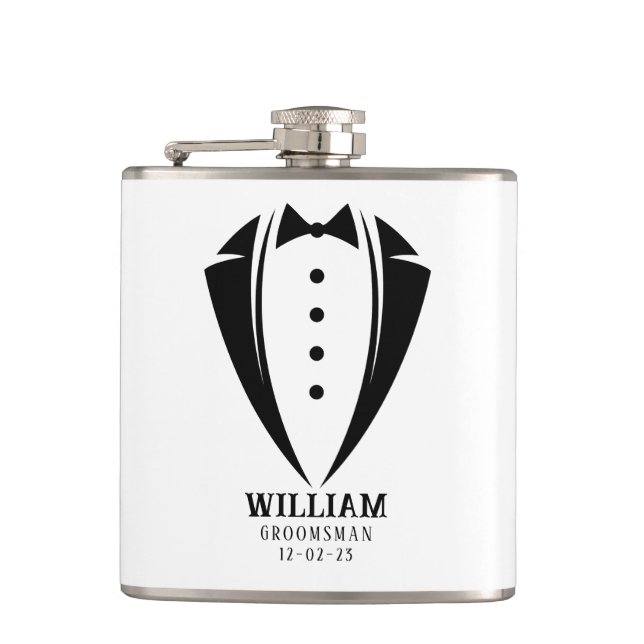Modern Black and White Tuxedo Groomsman Gift Fickplunta (Framsidan)