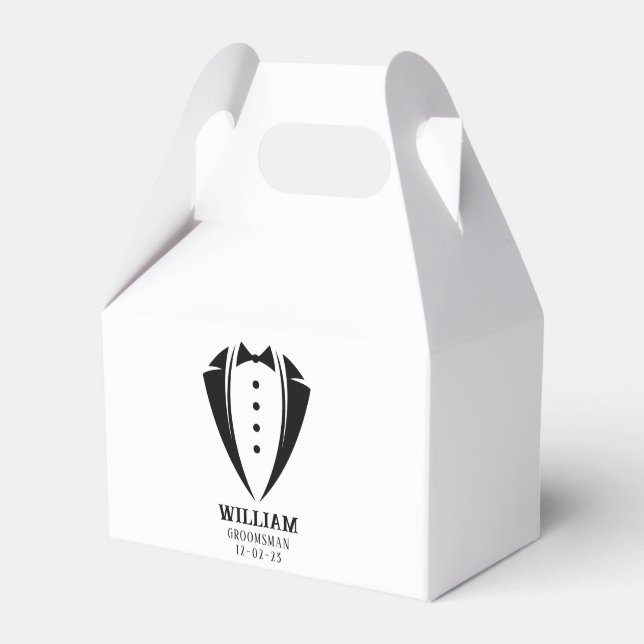 Modern Black and White Tuxedo Groomsman Gift Presentaskar (Framsidan Sidan)