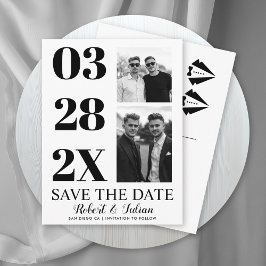 Modern black and white two photo gay Save the Date Vykort
