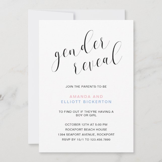 Modern Black and White Typography Gender Reveal Inbjudningar (Framsida)
