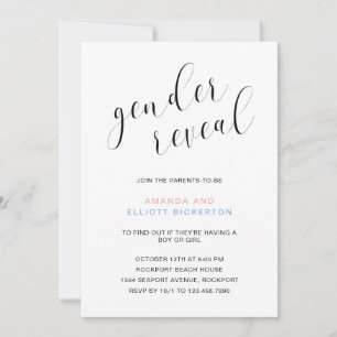 Modern Black and White Typography Gender Reveal Inbjudningar