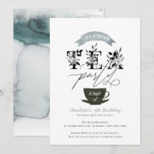 Modern Black and White Watercolor Tea Party