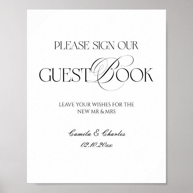 Modern Black and White Wedding Guest Book Poster (Framsidan)