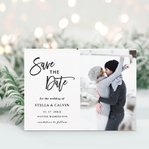 Modern Black and White Wedding Photo Save the Date Meddelande Vykort