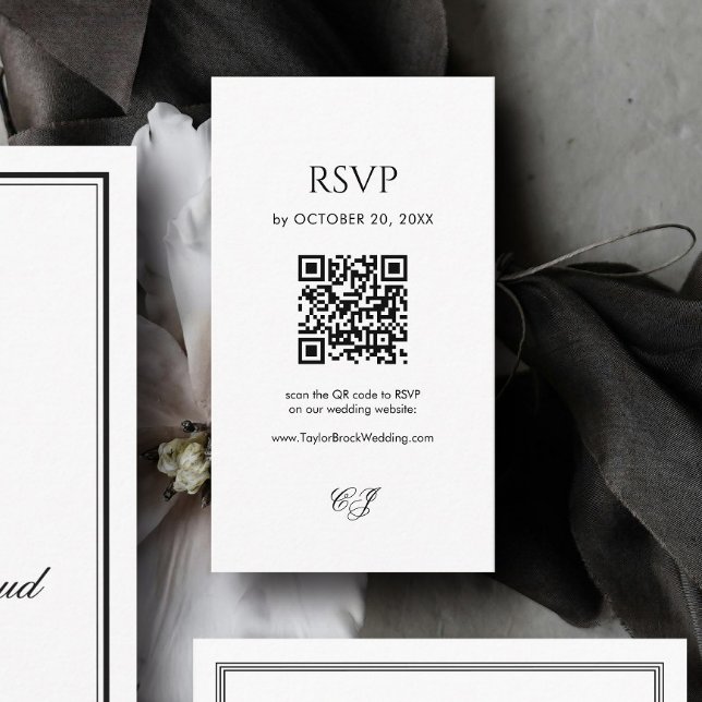 Modern Black and White Wedding RSVP Qr Code Tilläggskort (Skapare uppladdad)
