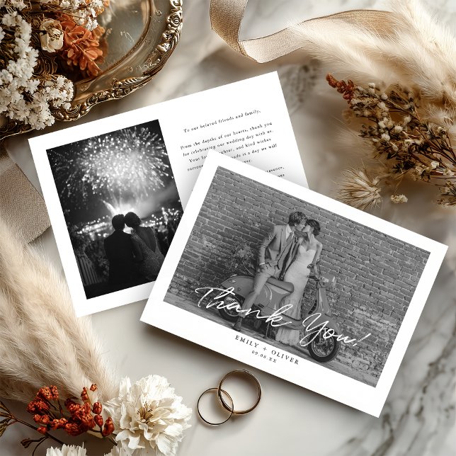 Modern Black and White Wedding Thank You Card Tack Kort (Skapare uppladdad)