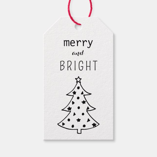 Modern Black and White Whimsical Julgran Presentetikett (Framsidan)