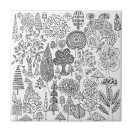 Modern Black and White Whimsical Träd, mönstrad Kakelplatta