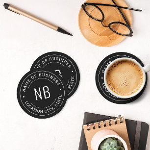 Modern Black Anpassningsbar Business Company Namn Underlägg Papper Rund