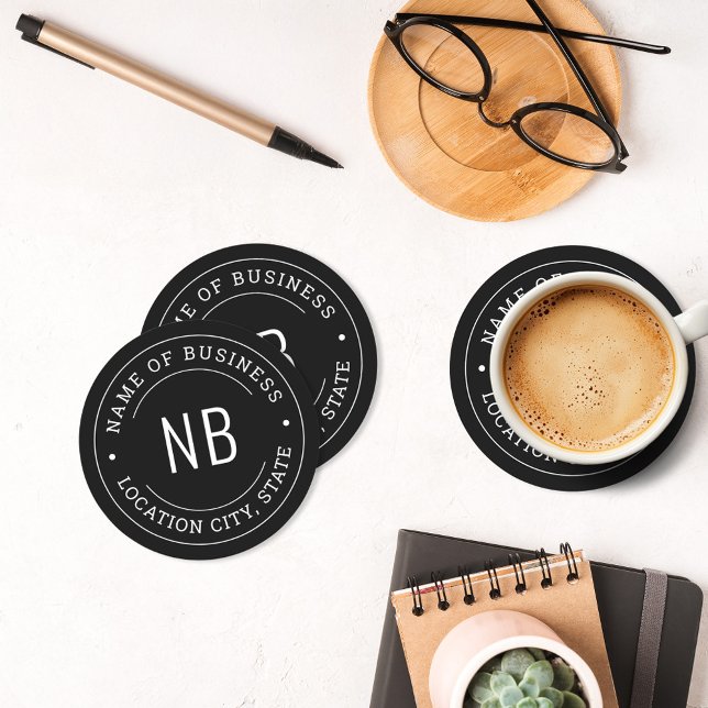 Modern Black Anpassningsbar Business Company Namn Underlägg Papper Rund (Skapare uppladdad)