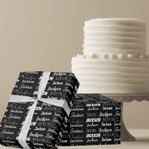 Modern Black Anpassningsbar Typography Collage Bir Presentpapper