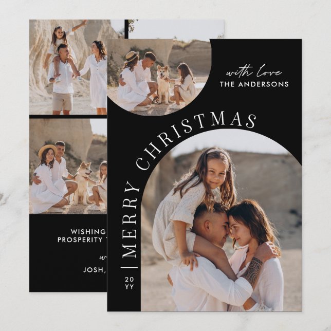 Modern Black Arch Layout Christmas Photo template Julkort (Fram/baksida)
