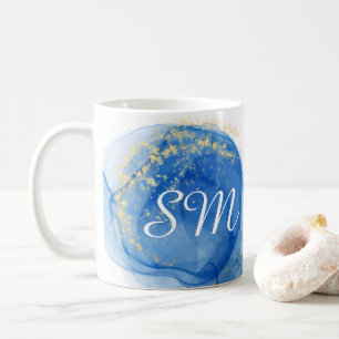 Modern Bläck Art-beteckning för blå och Guld- Kaffemugg