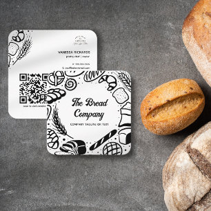 Modern Black Bakery Goods Gräns QR Code Bakery Fyrkantigt Visitkort