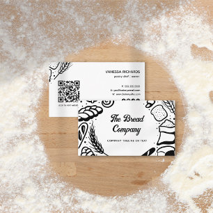 Modern Black Bakery Goods Gräns QR Code Bakery Visitkort