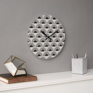 Modern Black & Beige Sunset Abstrakt Art Mönster Stor Klocka