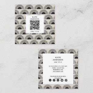 Modern Black & Beige Sunset Abstrakt Art QR-kod Fyrkantigt Visitkort