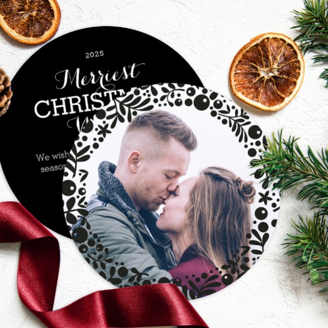 Modern Black Berries Photo Ram Helgdag Ornament Julkort (Skapare uppladdad)