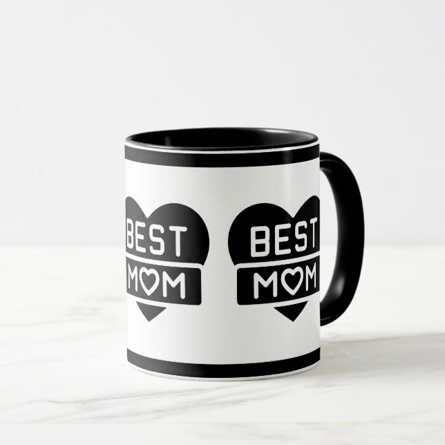 Modern Black Best Mamma Lycklig Mors dag Heart Mugg (Framsida höger)