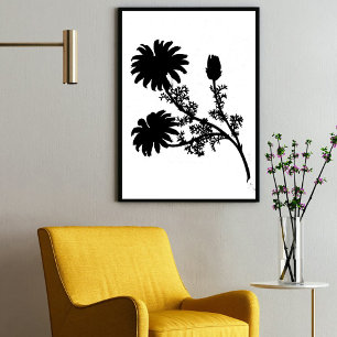 Modern Black Bläck Abstrakt Wildblomma Daisy Art Poster