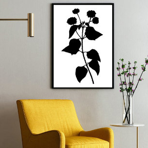 Modern Black Bläck Abstrakt Wildblommor Flower Art Poster