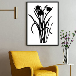 Modern Black Bläck Abstrakt Wildblommor Flower Art Poster