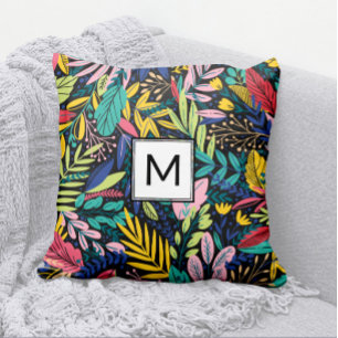 Modern Black Block Monogram Colorful Löv Art Kudde