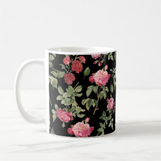 Modern Black Blommigt Cream Rosa ros Mönster Kaffemugg