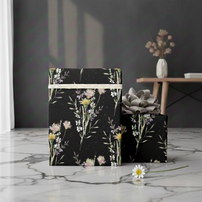 Modern Black Blommigt Land Wildblommor Presentpapper (Skapare uppladdad)